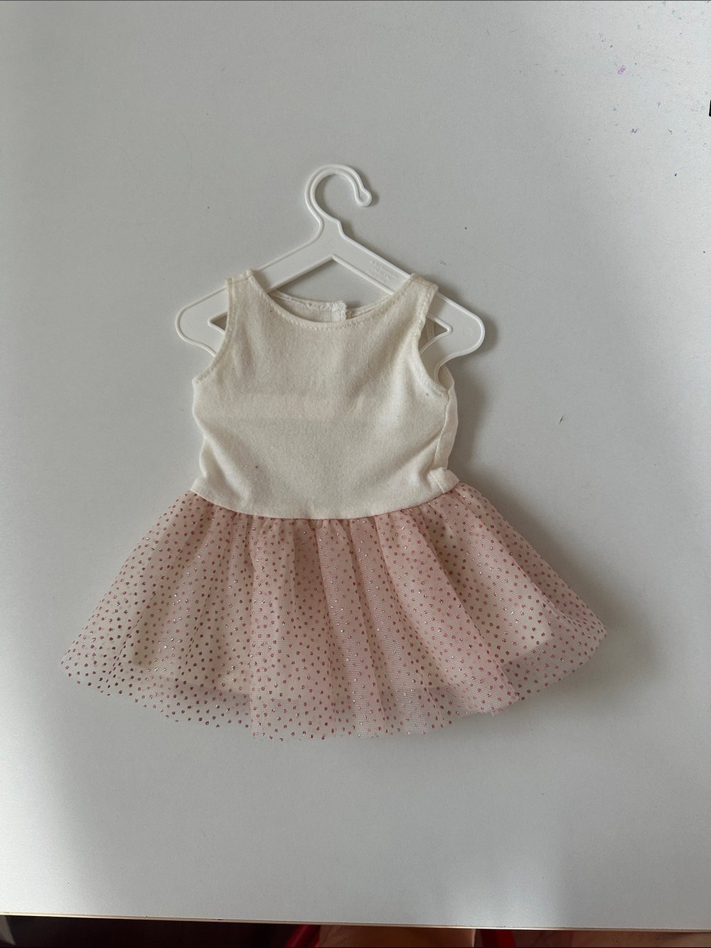 American Girl Cream Tank Top with Pink Polka Dot Tulle Skirt Dress